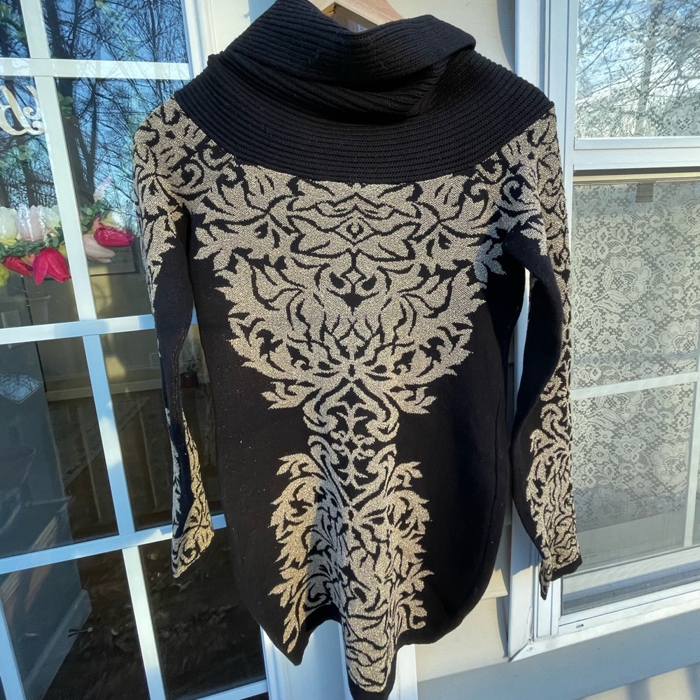INC Black & Gold Turtleneck Long Sweater